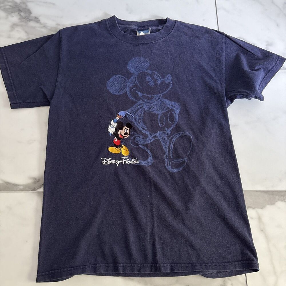 Vintage Disney Florida Mickey Mouse Artist Painter Embroidered T-Shirt S Navy